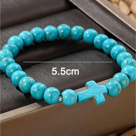 Faux Turquoise Cross Bracelet - Picture 3 of 4